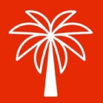 Das Logo der Replace-PalmOil-App, eine weiße Palme vor knallrotem Hintergrund.